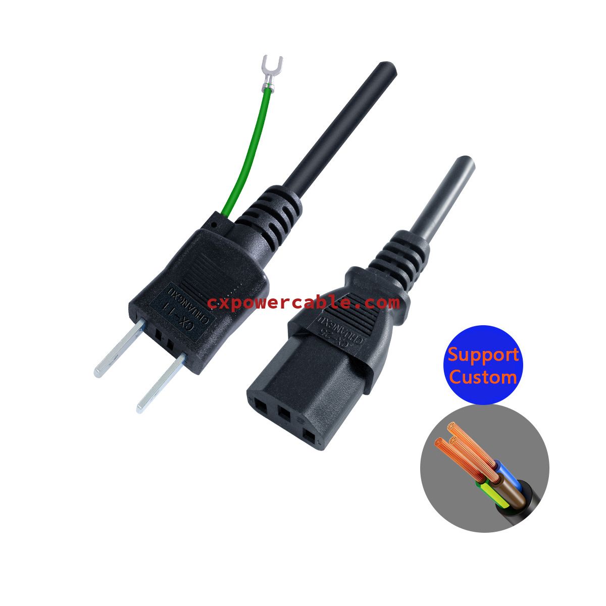 Japan 2pin power plug with ground wire+ 3pin tail plug power cable