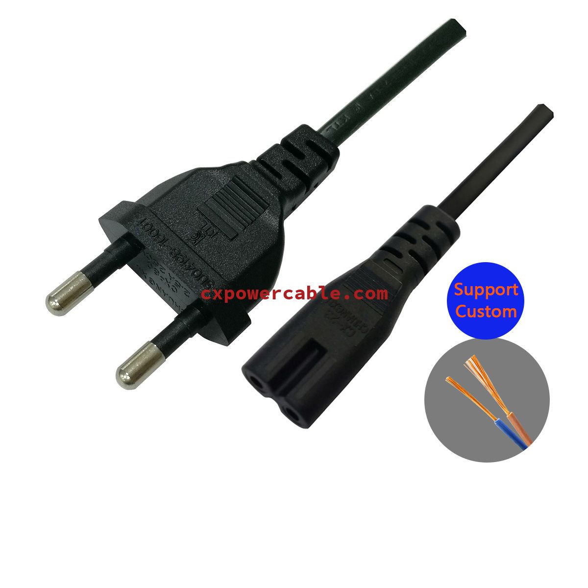 South Korea style 2pin plug + figure 8 type tail plug power cable